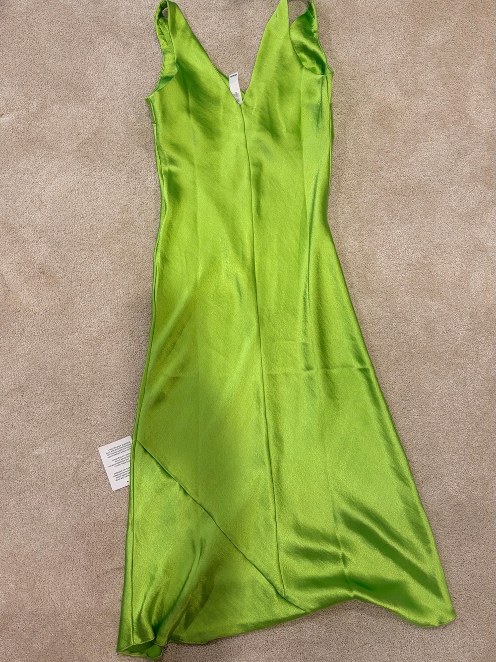 ASOS Lime Green V-Neck Satin Midi Dress - Picture 3 of 6